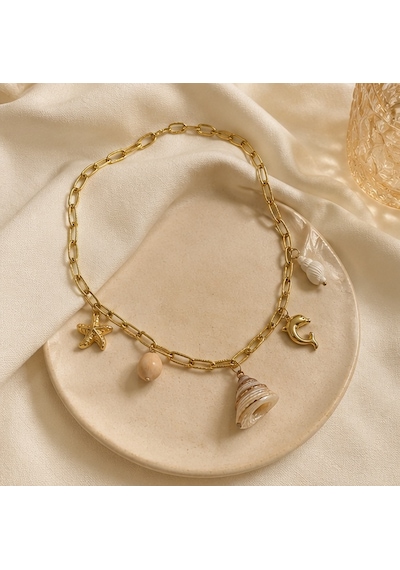 Marina Charm Kadın Yazlık Deniz Temalı Gold Zincir Kolye 45-50 Cm 316l Paslanmaz Çelik Renkli