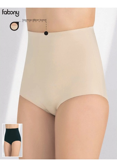 Fabony Lazer Kesim Yüksek Bel Slip Külot Korse Bej