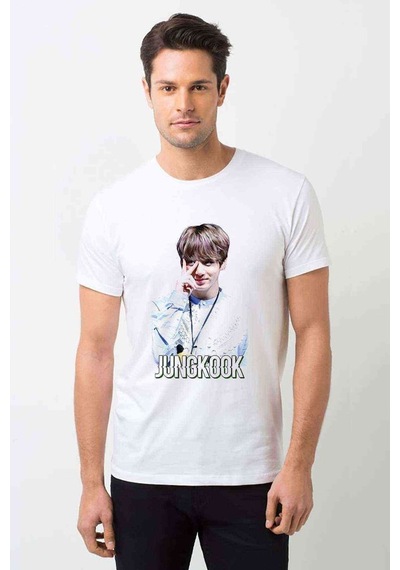 K Pop Jungkook Koreli Muzik Grubu Baskılı Beyaz Erkek Tshirt