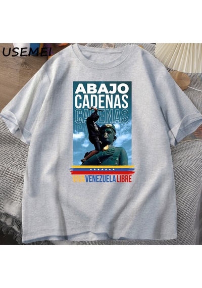 Flood Of Style Venezuela Abajo Cadenas T-shirt Erkek Kadın Baskılı Tişörtleri Unisex Yuvarlak Boyun Pamuk T Gri