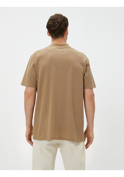Koton Basic Polo Yaka Tişört Düğmeli Kısa Kollu Bej 3Sam10151Mk 3Sam10151Mk055 Ekru