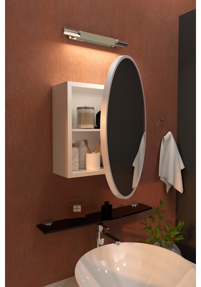 Oval Aynalı Banyo Dolabı Modern Duvar Tipi Banyo Dolabı Beyaz