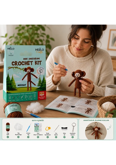 Bakgelal Mini Amigurumi Maymun Yapım Kiti Anahtarlık Veya Amigurumi Oyuncak Yap, Video Anlatımlı