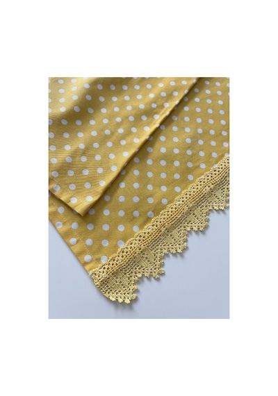Sarı Puantiyeli Dantelli Runner - Masalara Şıklık Katan Pamuklu Runner 90x50 Cm