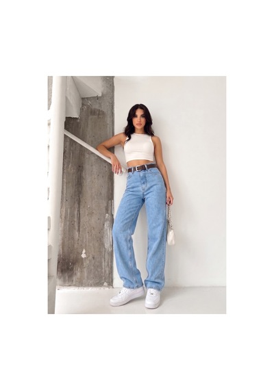 Kene Jeans Buz Kar Kemerli Likralı Bol Paça Denim Pantolon Buz Kar