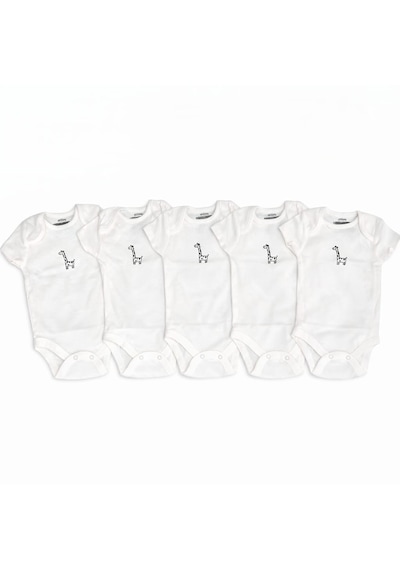 Qr Baby Yenidoğan & Bebek %100 Pamuklu Body 5'li Ekonomik Paket Beyaz