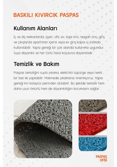 Welcome Paspas - Kıvırcık Paspas - İç Ve Dış Mekan Paspası - Kapı Önü Paspası Kırmızı