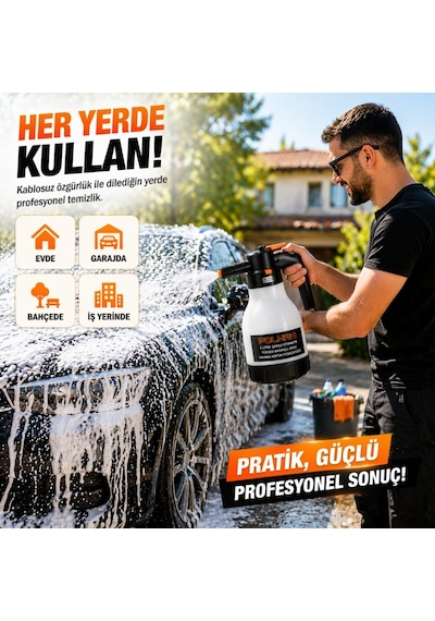 Polham Yeni Nesil 2l Şarjlı Otomatik Basınçlı Araç Yıkama Köpük Püskürtücü, Araç, Jant, Bahçe Yıkama Pompası Beyaz