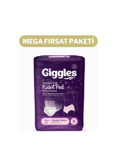 Giggles Külot Ped 52-100 Bel Ölçüsü 360 Esnek Beden Sızdırmaz Regl Gece Külodu 16 Paket 64 Adet