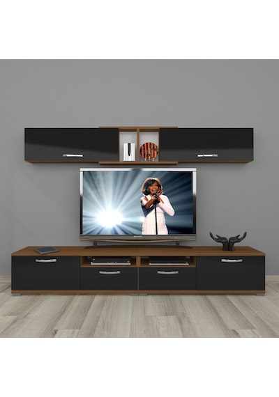 Decoraktiv Eko 5220 Slm Krom Ayaklı Tv Ünitesi Tv Sehpası Ceviz - Siyah