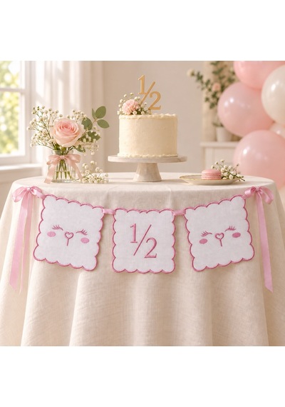 Tly Home & Baby 1/2 Yaş Nakışlı 3 Lü Doğum Günü Flaması Pembe Diğer