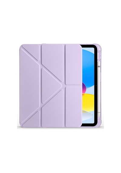 İpad 10.9 2022 10.nesil A2696-a2757-a2777-a3162 Uyumlu Kalem Bölmeli Dönebilen Üçgen Standlı Tri Folding Tablet Kılıfı - Lila - T25971