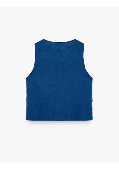 Koton Drape Detaylı Bisiklet Yaka Kolsuz Bluz Mavi 6sak30012pw Mavi