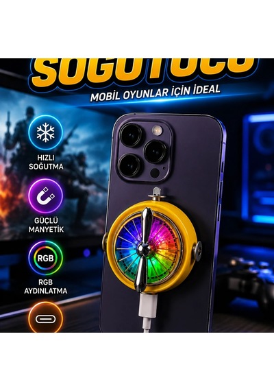 Rgb Fanlı Manyetik Telefon Soğutucu Type-c 5v Mobil Oyun Soğutma Fanı