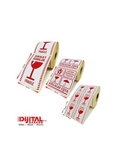Dikkat Kırılır. Fragile. Uyarı Etiketi Dikkat Kırılacak Eşya 100 Adet-150MM.X100MM.