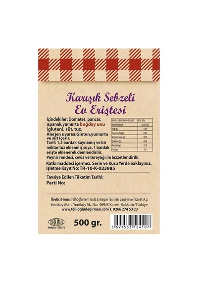 Karışık Sebzeli Ev Eriştesi 500 G