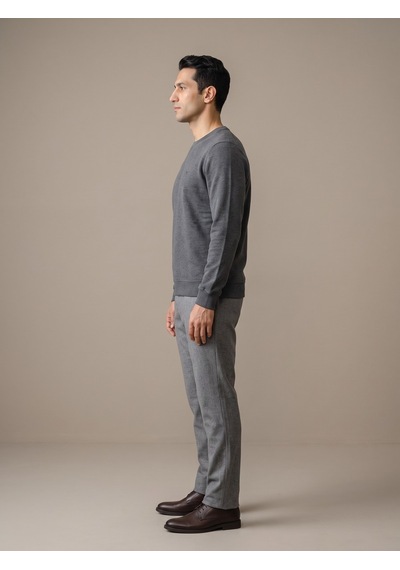 Maccali Erkek Antrasit İki İplik Bisiklet Yaka Sweatshirt
