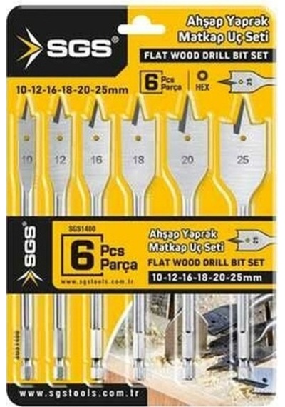 Sgs 6 Parça Bits Saplı Ahşap Yaprak Matkap Ucu Seti Sgs1480