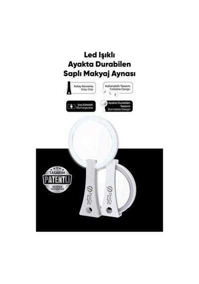 Proco Beauty Pro Led Işıklı Ayakta Durabilen Makyaj Aynası - Şarj Edilebilir Uzun Ömürlü Kullanım Beyaz