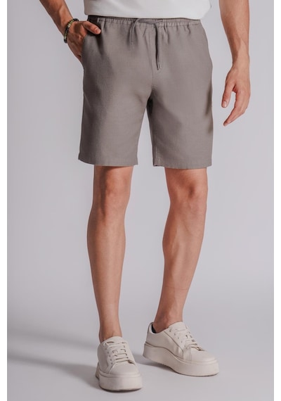 Braccas Erkek Yandan Cepli Beli Lastikli Keten Dokulu Relaxed Fit Jogger Şort Haki Haki