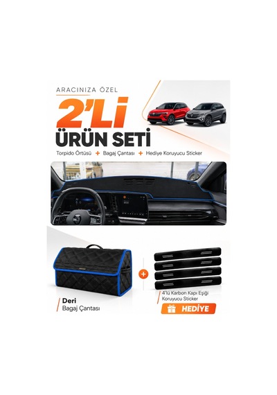 E-biz Renault Austral 2023-2026 Uyumlu Torpido Örtüsü + Deri Bagaj Çantası - Siyah-mavi - Re052