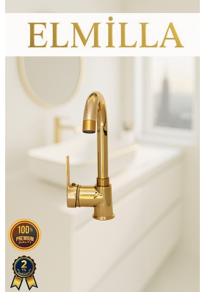 Kaliteli Gold Renk Lüx Gövde Banyo Lavabo Musluğu Bataryası