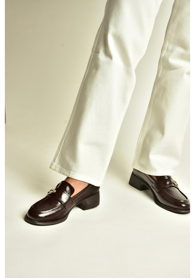 Fox Shoes Z820106460 Kahverengi Rustik Kalın Topuklu Loafer Ayakkabı