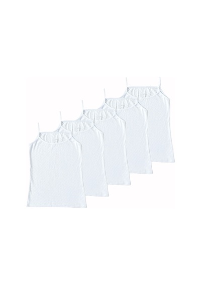 Alya Underwear %100 Pamuk Kumaşlı İp Askılı Kadın Atlet Jakarlı Ribana Kalp İşlemeli 5'li Paket Beyaz