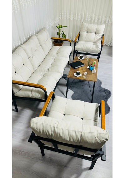 Madame Home Begonvil Balkon, Bahçe - Metal Kanepe Koltuk Takımı 3+1+1 + Sehpa Krem