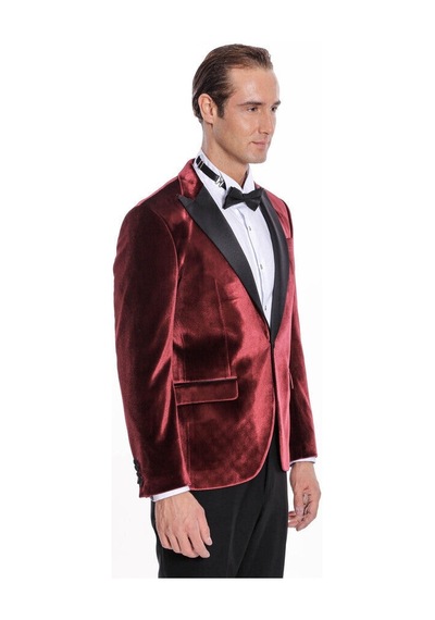 Wessi Kadife Slim Fit Bordo Erkek Smokin Ceket Bordo