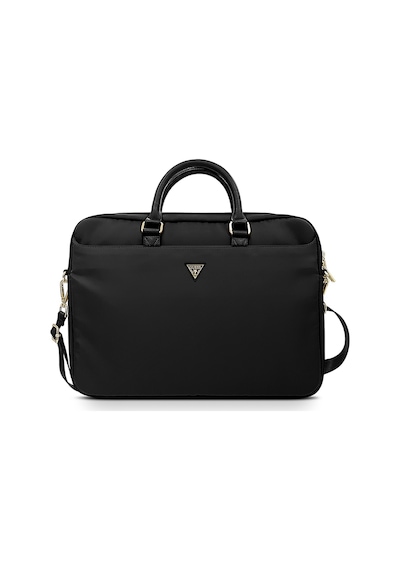 Guess 15-16 İnç Laptop Çantası Naylon Kumaş Metal Üçgen Logolu Omuz Askılı Siyah