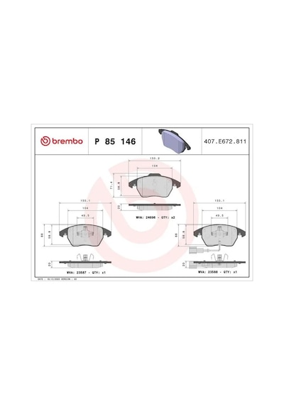 Vw Passat B7 On Fren Balatasi 1.4 2011-2014 Brembo P85146