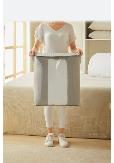 Ocean Home Textile Pvc Pencereli Gri Renk Kapitone Hurç 45 x 30 x 50 cm