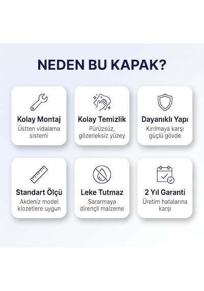 Lexroo Klozet Kapağı Beyaz Sert Plastik Standart Ölçü Montaj Aparatları Dahil Kolay Temizlenen
