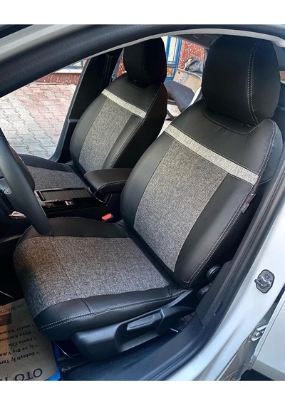 Citroen C4 2022 Uyumlu Arka Sırt 2+1 Model Gri Keten Siyah Deri Karışımı Gri Ip