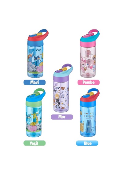 Fiftyfifty 500ml Tritan Kalın Pipetli Çocuk Okul Su Matarası Çok Renkli