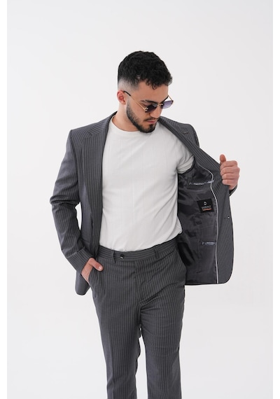 Dupont Classics Dupont Slim Fit Mono Yaka 6 Drop Çift Yırtmaç Çizgili 2'li Takım Elbise Açık Gri Dupont Classics Dupont Slim Fit Mono Yaka 6 Drop Çift Yırtmaç Çizgili 2'li Takım Elbise Açık Gri