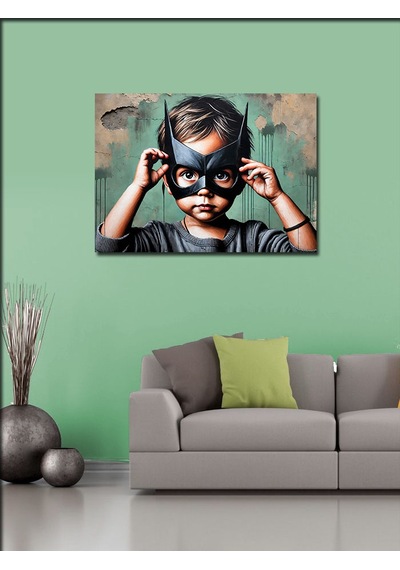 Kanvas Tablo Maskeli Çocuk Kahraman 50cmx70cm