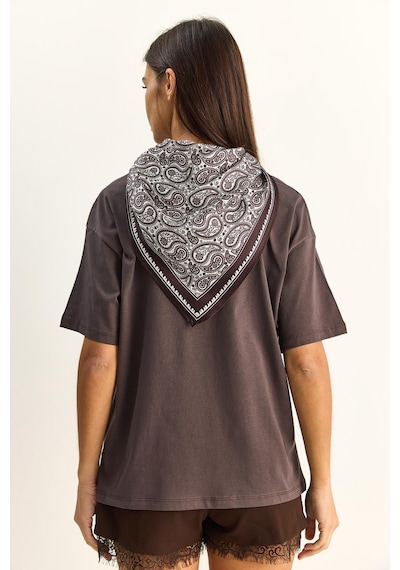 Shade Kadın Ceylan Nakışlı Fularlı Basic Salaş T-shirt 7517 60283977 - Kakao Çok Renkli