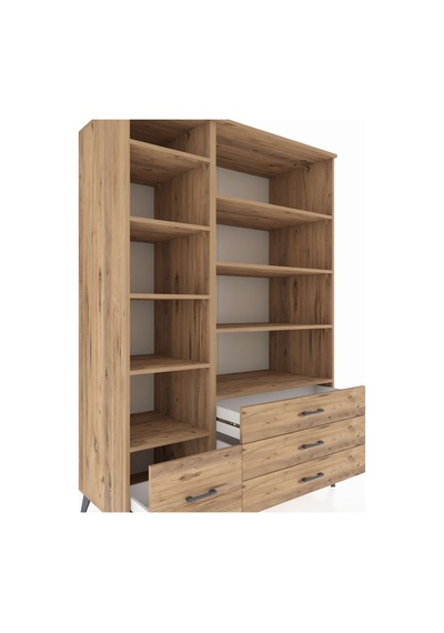 Kronos Dolap 9 Raflı 4 Çekmeceli 132x59x195 Çam-çam/çam Çam