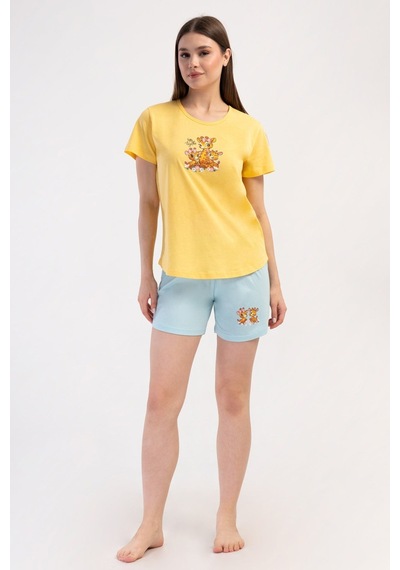 Yake Store Kadın P.suprem O Yaka Kısa Kol Etegı Oval Sort Takım - Yellow Pembe