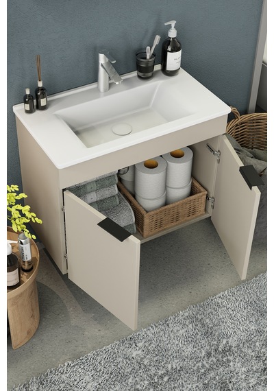 Biani Fix Loft 75 Cm Banyo Dolabı,Seramik Lavabolu, Aynalı,Lavabo Dahil,Mdf,Latte Biani Fix Loft 75 Cm Banyo Dolabı,Seramik Lavabolu, Aynalı,Lavabo Dahil,Mdf,Latte