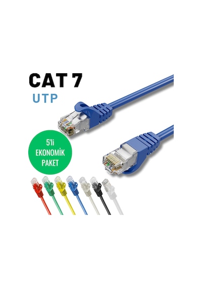 5 Adet 25 Cm Mavi Irenıs Cat7 Ethernet Network Lan İnternet Kablosu