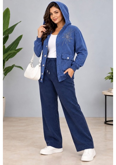 Cedy Denim Cedy -özel Tasarım Kadın Taş Ve Nakış İşleme Detaylı Düğmeli Kapüşonlu Sweat Hırka C7150 Mavi Cedy Denim Cedy -özel Tasarım Kadın Taş Ve Nakış İşleme Detaylı Düğmeli Kapüşonlu Sweat Hırka C7150 Mavi