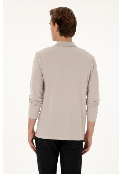 U.S. Polo Assn. Erkek Regular Fit Polo Yaka Taş Basic Sweatshirt 50313772-VR049