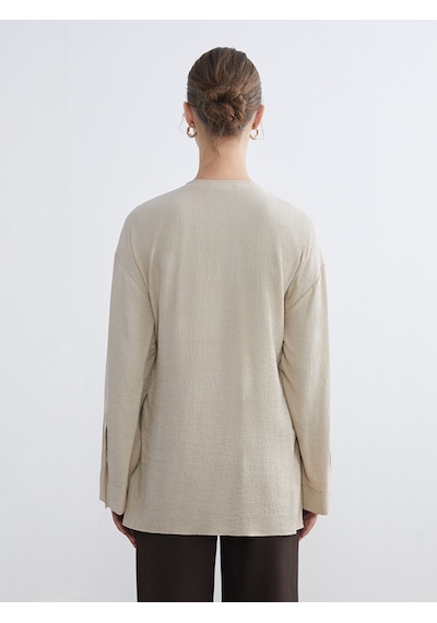Lcw Modest Bej Kruvaze Yaka Dokulu Kadın Kimono
