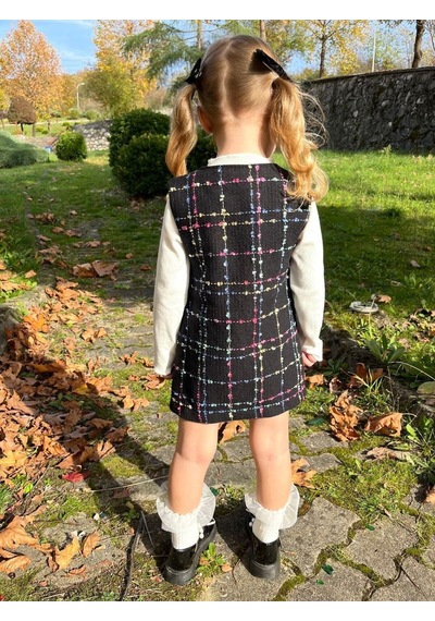 My Kids Wear Kız Çocuk Bayramlık Şık Jile Elbise Takımı 12478 Antrasit - Beyaz