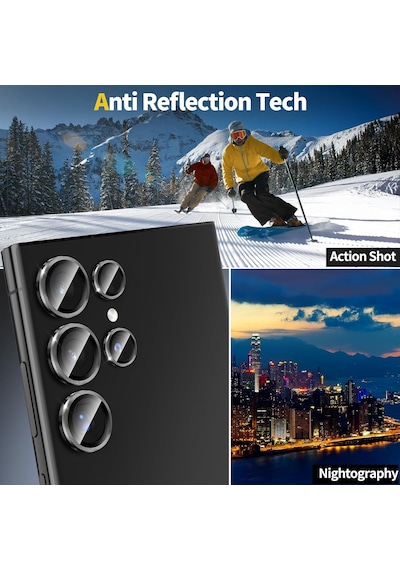 Samsung Uyumlu Galaxy S24 Ultra Kamera Lens Camı Koruyucu Safir Hd Siyah