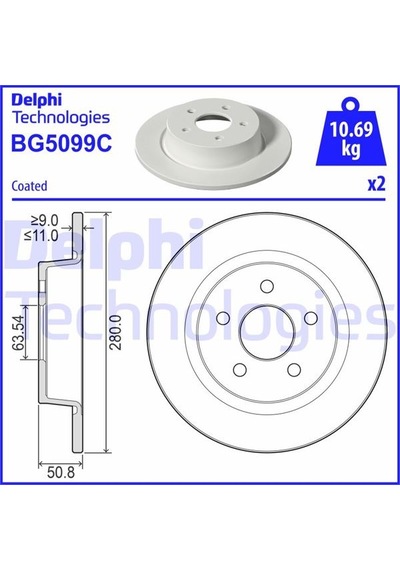 Delphı Fren Diski Arka Ford Connect 18 Ölçü: 280 Mm Bg5099c Kv6c 2a315 Ab Ac