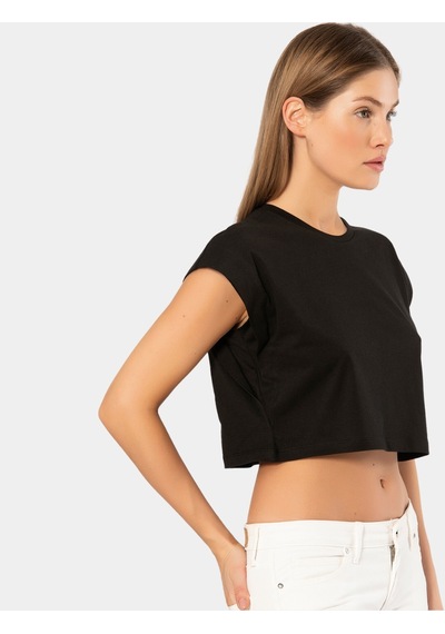 Türen Kadın Vatka Görünümlü Crop T-shirt 3402/siyah 001